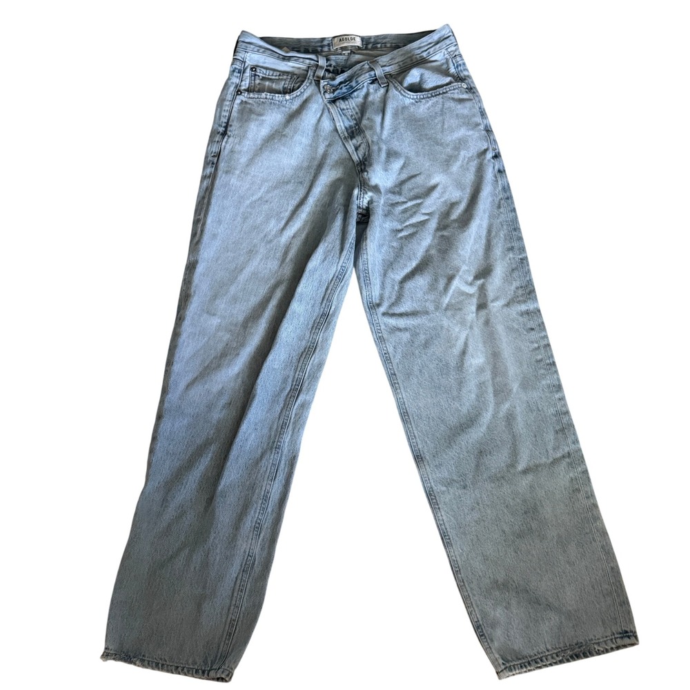 AGOLDE Criss Cross Upsized Jeans Womens 28 Light Wash Excellent Asymmetric Fly